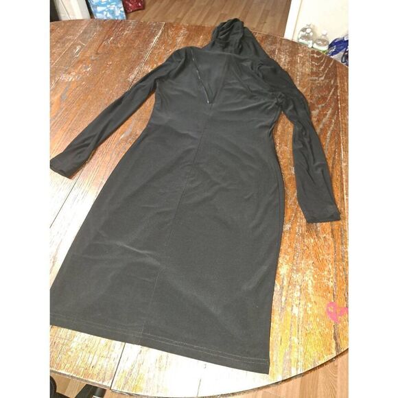Sz 8 Joseph Ribkoff Black Long Sleeve Stretch Dress with Hood Zipper Detail - Picture 4 of 5